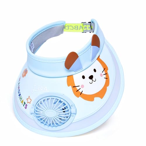 GREUS Kids Visor, Sun Visor Hat with USB Charging Fan, Cute Cartoon Design, Wide Brim Empty Top Sunhat for Boys Girls Outdoor - Image 1