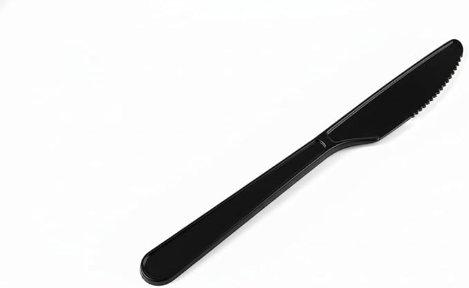 كرنو أدوات مائدة KRNO عالية الجودة للاستخدام مرة واحدة - عبوة من 50 سكينًا أسود - أدوات بلاستيكية متينة للحفلات والمناسبات وخدمات الطعام - متوفرة باللونين الأسود والأبيض