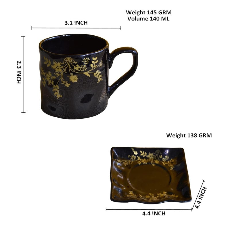 KunhaR Ceramic Tea Cups and Saucers 6 Cups 140 ML and 6 Saucers - Image 2