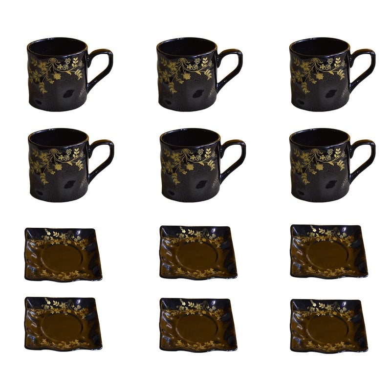 KunhaR Ceramic Tea Cups and Saucers 6 Cups 140 ML and 6 Saucers - Image 1