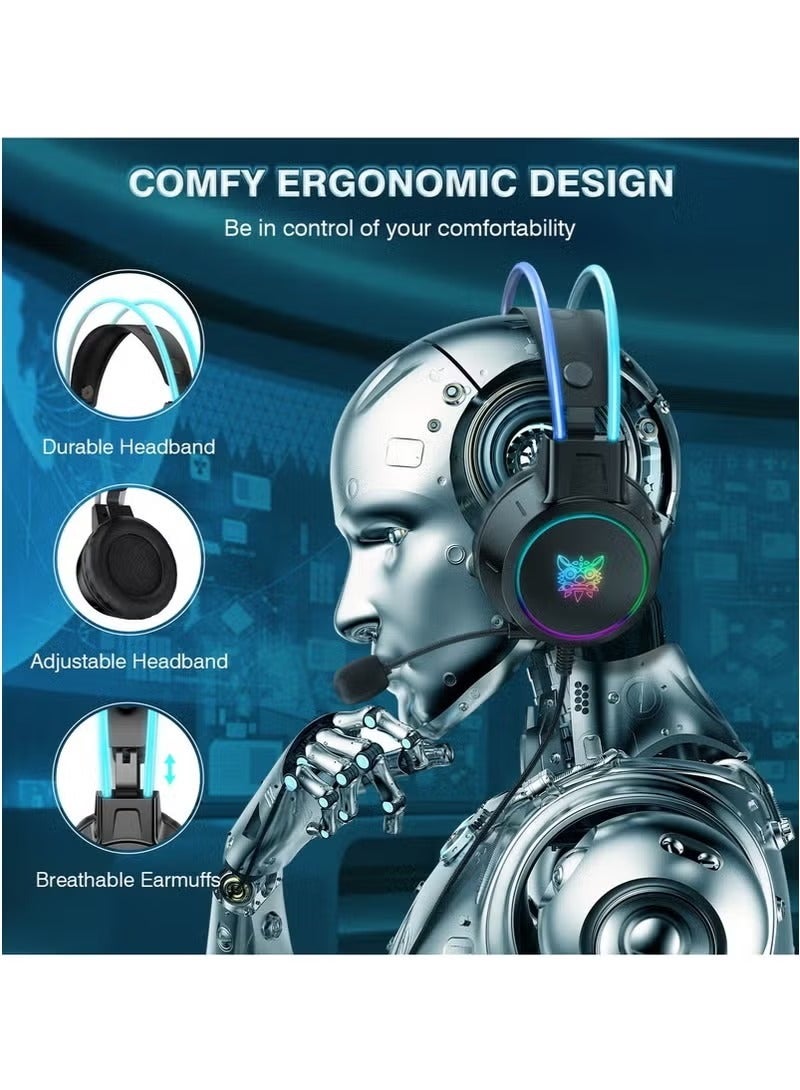 onikuma X15 Pro Wired Over-Ear Gaming Headphones with Mic & LED Light – Black | Noise-Isolating Surround Sound Gaming Headset for PS4, PS5, Xbox One, Xbox Series X/S, Nintendo Switch, PC & Laptop | Adjustable Fit, Soft Cushions, 3.5mm Audio Jack - Image 3
