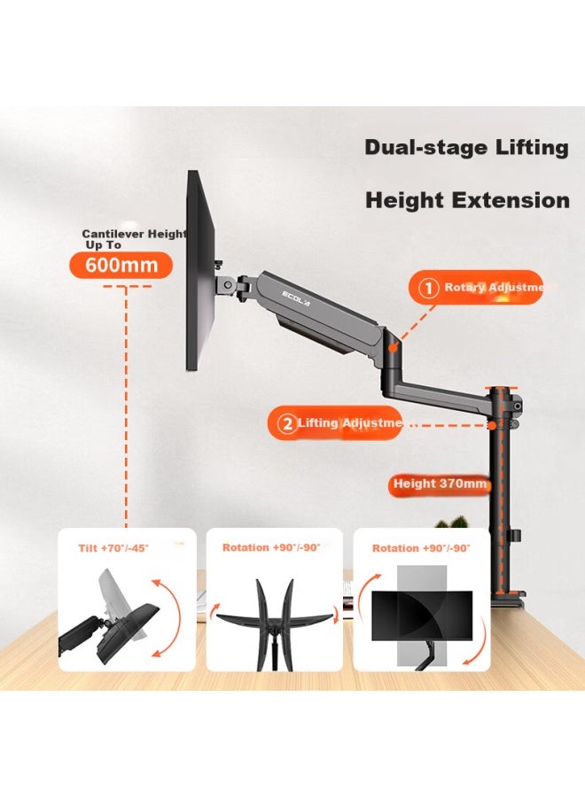 Ecola Monitor Arm Stand Column Type Height Adjustable Free Suspension Lift Game Design All-match Inverted Computer Stand F40bk Black - Image 5