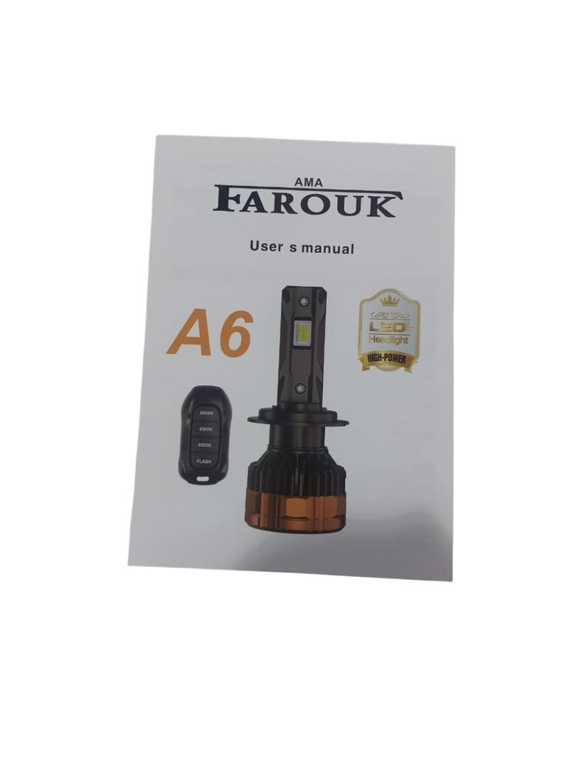 Farouk طقم مصابيح أمامية للسيارة A6 H4 LED مع جهاز تحكم عن بعد، سطوع أقصى 7000 لومن - Image 4
