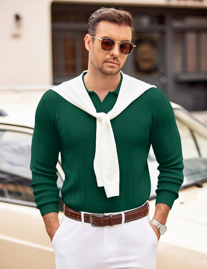 NORTHWIND Men's Cotton Full Sleeve Collar Polo Sweater for Man Rib Knitted Sweaters for Men Winter Pullover Sweater for Men (in, Alpha, L, ELLE Green) - Image 3