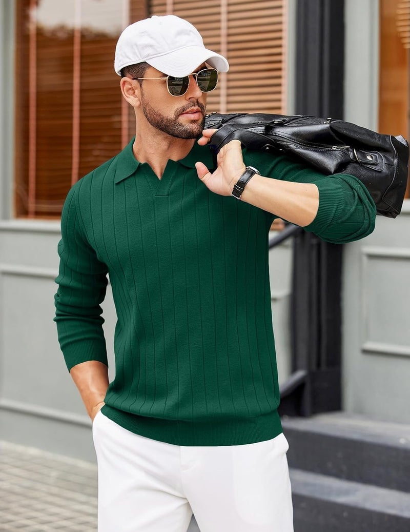NORTHWIND Men's Cotton Full Sleeve Collar Polo Sweater for Man Rib Knitted Sweaters for Men Winter Pullover Sweater for Men (in, Alpha, L, ELLE Green) - Image 4