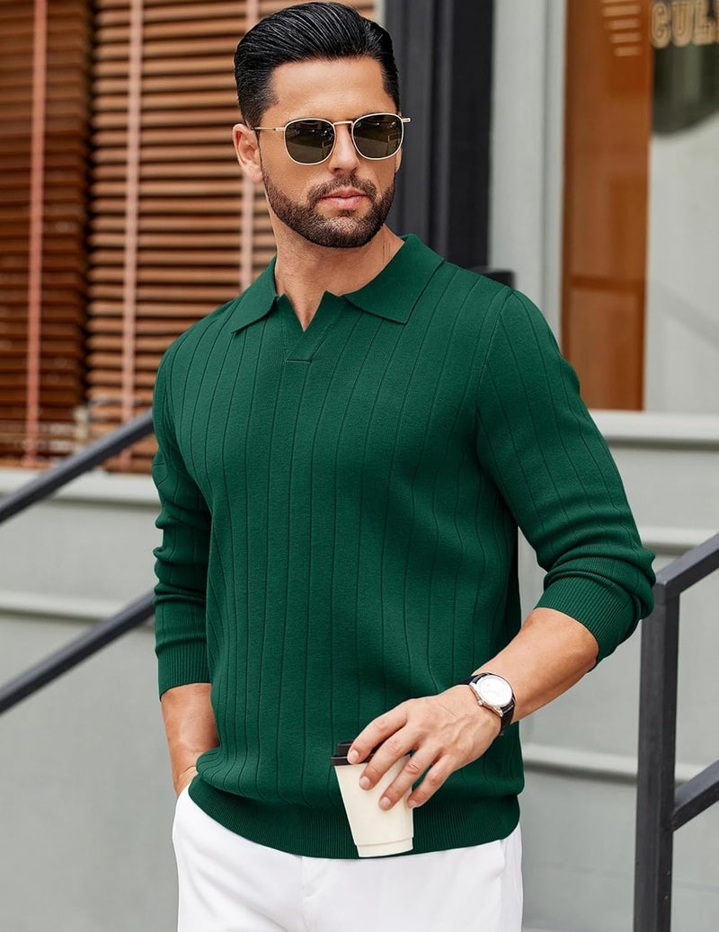 NORTHWIND Men's Cotton Full Sleeve Collar Polo Sweater for Man Rib Knitted Sweaters for Men Winter Pullover Sweater for Men (in, Alpha, L, ELLE Green) - Image 2