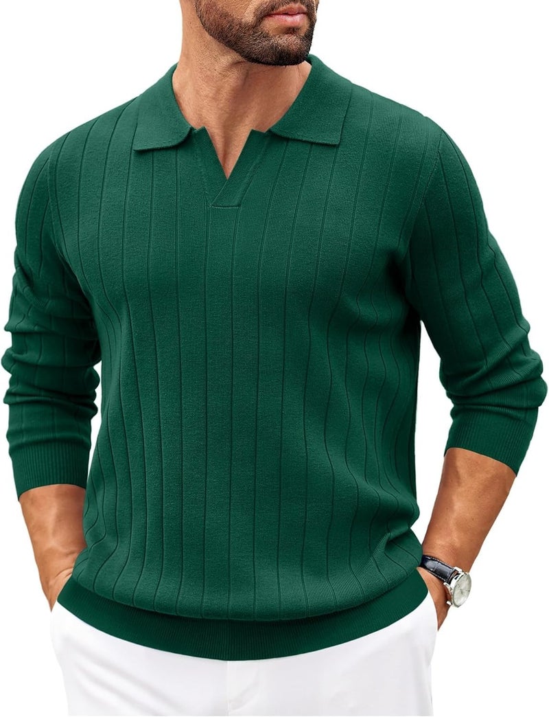 NORTHWIND Men's Cotton Full Sleeve Collar Polo Sweater for Man Rib Knitted Sweaters for Men Winter Pullover Sweater for Men (in, Alpha, L, ELLE Green) - Image 1