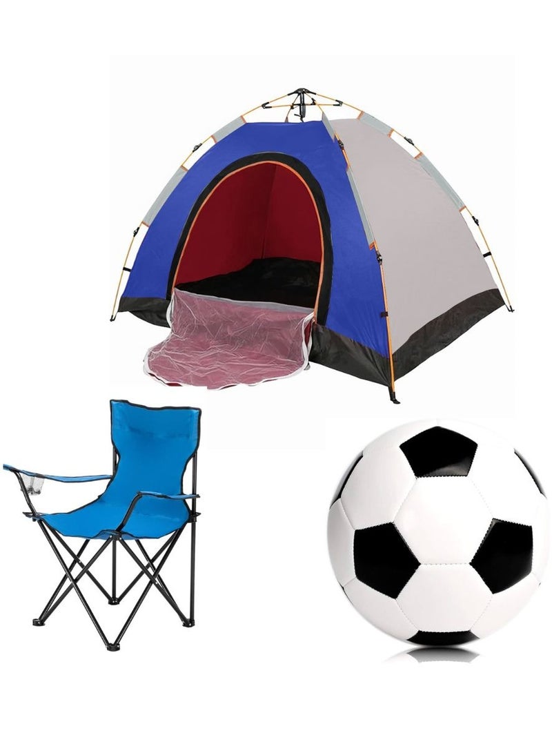 سبال خيمة تخييم أوتوماتيكية قابلة للطي لثلاثة أشخاص مع كرسي قابل للطي وكرة قدم - مجموعة خارجية كاملة - Image 1