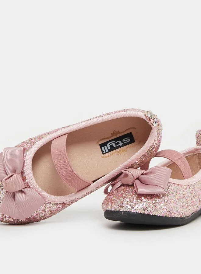 Styli Styli Glittered Slip On Ballerina with Bow Accent