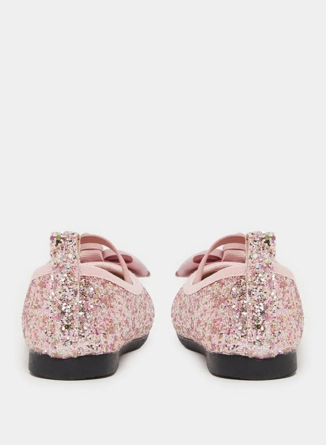 Styli Styli Glittered Slip On Ballerina with Bow Accent