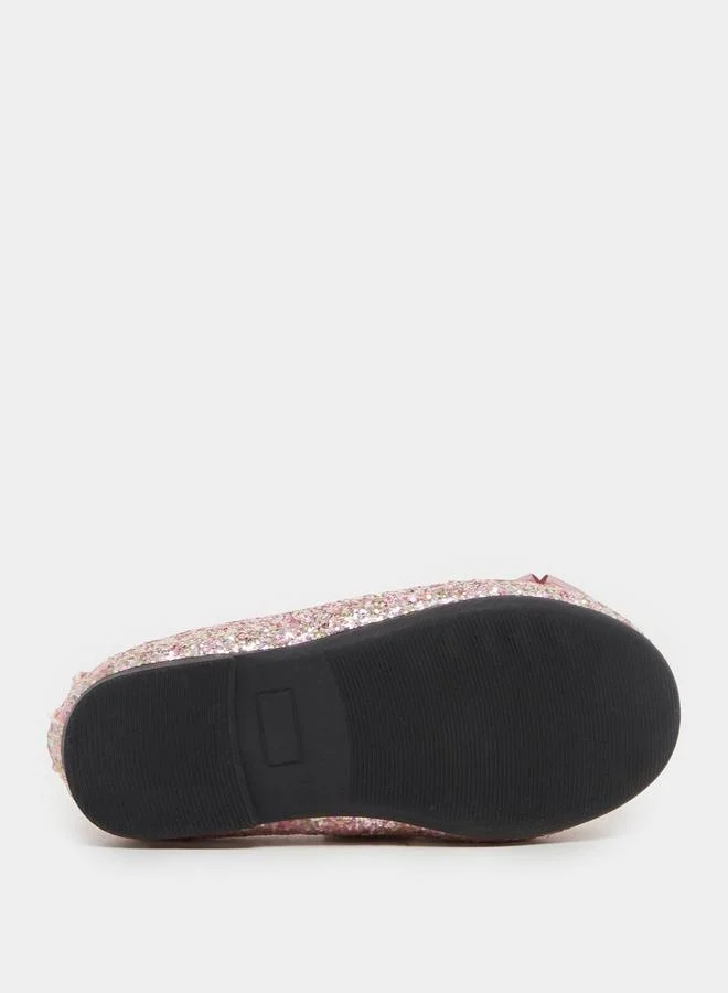 Styli Styli Glittered Slip On Ballerina with Bow Accent