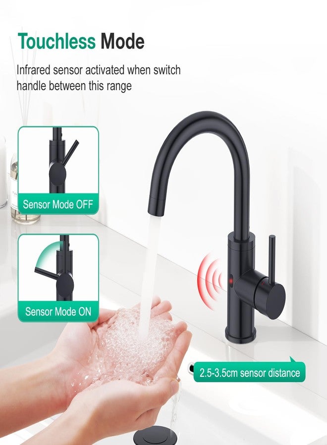 CREA Touchless Bar Sink Faucet,Black Bathroom Facuets 1 3 Holes, Single Handle Bathroom Faucets with Deck Plate,360°Swivel Stainless Steel Small Kitchen Faucet for Mini Pre Sink RV Vanity Faucet - Image 2