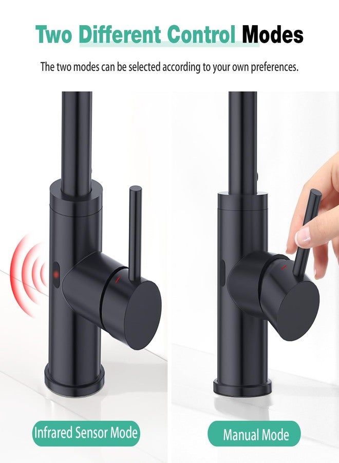 CREA Touchless Bar Sink Faucet,Black Bathroom Facuets 1 3 Holes, Single Handle Bathroom Faucets with Deck Plate,360°Swivel Stainless Steel Small Kitchen Faucet for Mini Pre Sink RV Vanity Faucet - Image 3