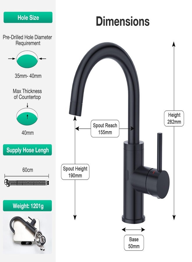 CREA Touchless Bar Sink Faucet,Black Bathroom Facuets 1 3 Holes, Single Handle Bathroom Faucets with Deck Plate,360°Swivel Stainless Steel Small Kitchen Faucet for Mini Pre Sink RV Vanity Faucet - Image 5