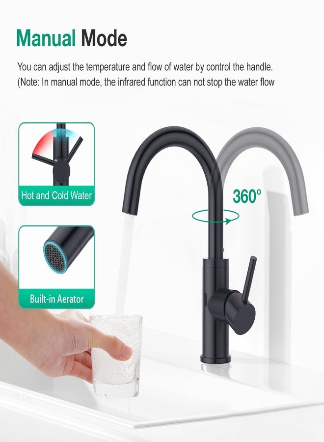 CREA Touchless Bar Sink Faucet,Black Bathroom Facuets 1 3 Holes, Single Handle Bathroom Faucets with Deck Plate,360°Swivel Stainless Steel Small Kitchen Faucet for Mini Pre Sink RV Vanity Faucet - Image 4