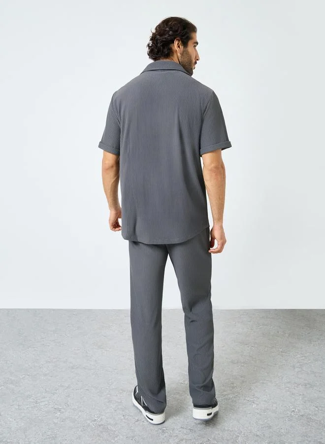 Styli Textured Ribbed Knit Relaxed Fit Shirt and Pants Co-Ords