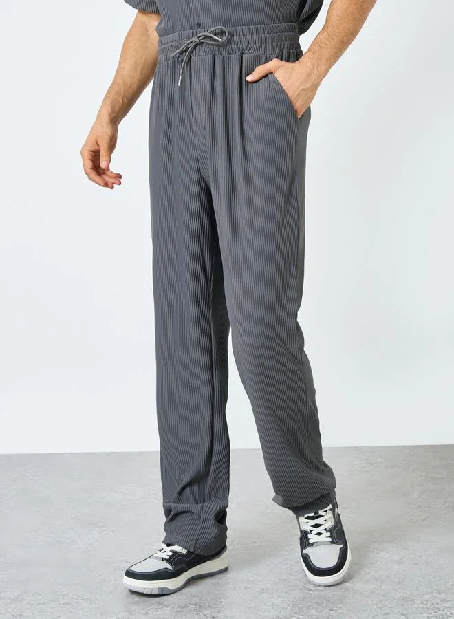 Styli Textured Ribbed Knit Relaxed Fit Shirt and Pants Co-Ords