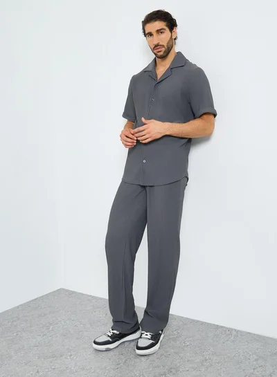 Styli Textured Ribbed Knit Relaxed Fit Shirt and Pants Co-Ords