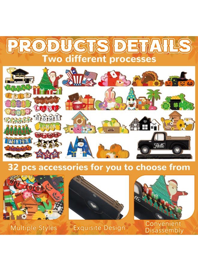 Anglechic 34 Pcs Valentines Day Interchangeable Truck Seasonal Sign Holiday Tier Tray Decor Set Farmhouse Rustic Wooden Welcome Ornaments Home Gifts - Image 3
