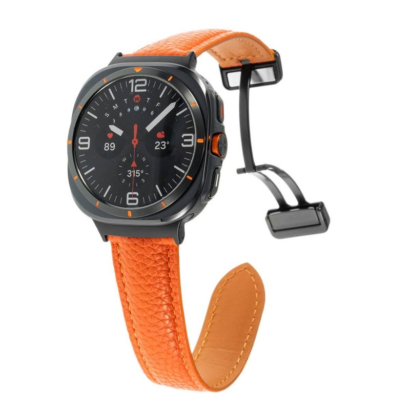 SK سوار ساعة ذكية سوار جلدي كلاسيكي متوافق مع Samsung Galaxy Watch Ultra بملاءمة قابلة للتعديل وحزام بديل للاستخدام اليومي باللون برتقالي قابل للتعديل - Image 1