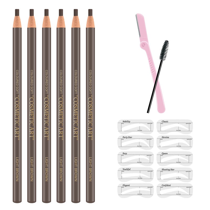 Ownest 6 Pcs Pull Cord Peel-off Eyebrow Pencil Tattoo Makeup and Microblading Supplies Set for Marking, Filling and Outlining, Waterproof and Durable Permanent Eyebrow Liner-Light Brown - Image 1