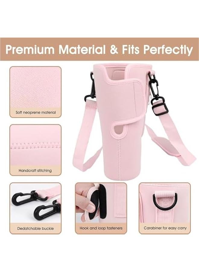 HOOKOR Water Bottle Holder with Strap for Stanley 40 oz Tumbler with Handle, with Cell Phone Pocket and Adjustable Shoulder Strap & Carabiner for Stanley Cup Accessories (Pink)  - Image 3