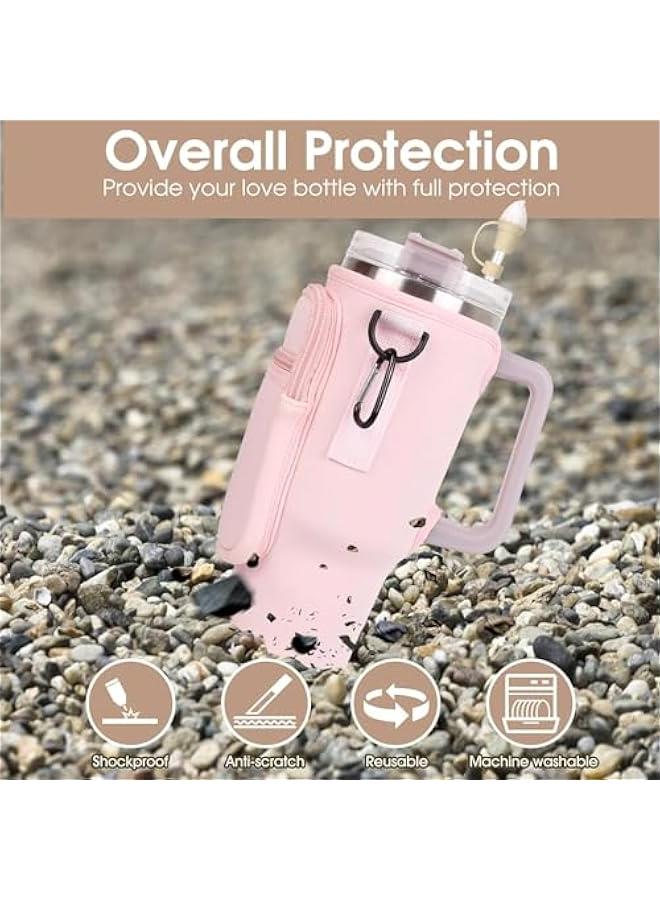 HOOKOR Water Bottle Holder with Strap for Stanley 40 oz Tumbler with Handle, with Cell Phone Pocket and Adjustable Shoulder Strap & Carabiner for Stanley Cup Accessories (Pink)  - Image 4