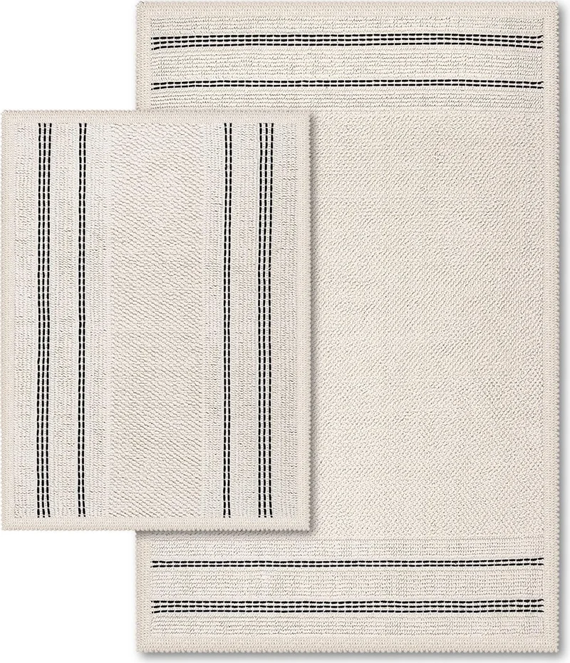 Bluenity Porto Natural Cotton 2-Piece Bathroom Rug Set 60X90+40X60 cm - Ecru