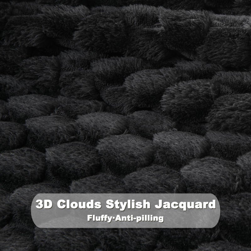 NEWCOSPLAY Super Soft Queen Blanket Black Premium Silky Flannel Fleece 3D Clouds Stylish Jacquard Lightweight Bed Blanket All Season Use 350GSM (Black  Queen(90""x90"")) - Image 5