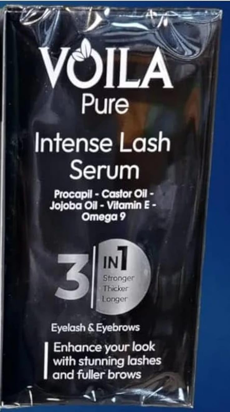 VOALA 3 in 1 Eyelash & Eyebrow Serum, Castor & Jojoba Oil & Vitamin E, For Stronger & Thicker Lashes - Black - 10ml