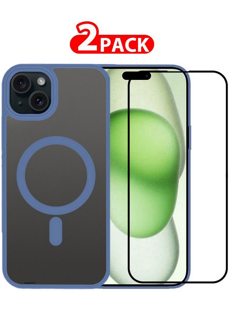 CATANES 2 Pieces Magnetic Slim Protective Case for iPhone 15 Plus - with Wireless Charging Support with 3D Screen Protector - Light Blue - Image 1