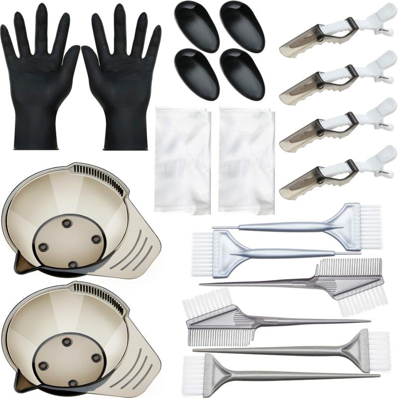 Hair Dyeing Tool Kit: 2 Sets Anti-slip Scaled Grey Bowls - Soft Bristle Brushes Double-sided Tint Combs for Home Salon Hair Coloring - Image 1