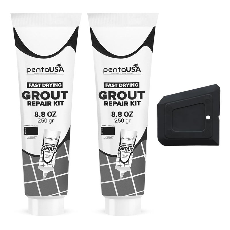 PENTAUSA Grout - Premixed Grout Repair Set, 8.8 oz, 2 Pack Tile Grout Tubes, Repairs and Renews Tile Grout in Bathroom and Kitchen, Odorless and Safe Formula - 2 Pack (Black) - Image 1