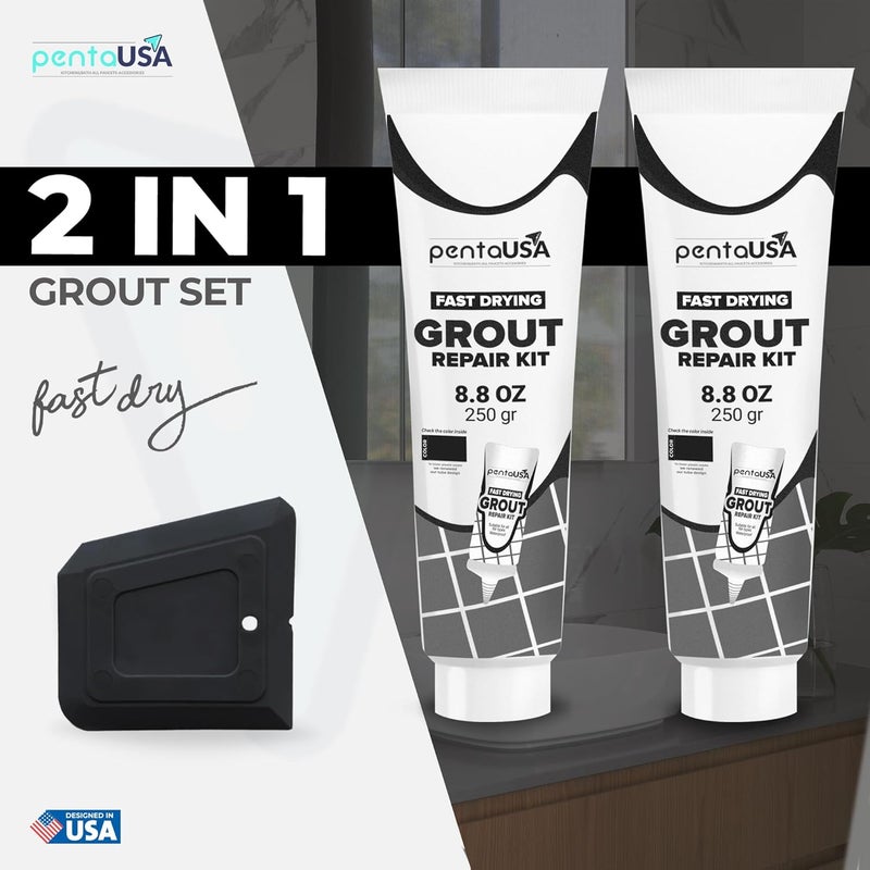PENTAUSA Grout - Premixed Grout Repair Set, 8.8 oz, 2 Pack Tile Grout Tubes, Repairs and Renews Tile Grout in Bathroom and Kitchen, Odorless and Safe Formula - 2 Pack (Black) - Image 5
