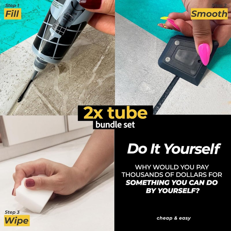 PENTAUSA Grout - Premixed Grout Repair Set, 8.8 oz, 2 Pack Tile Grout Tubes, Repairs and Renews Tile Grout in Bathroom and Kitchen, Odorless and Safe Formula - 2 Pack (Black) - Image 2