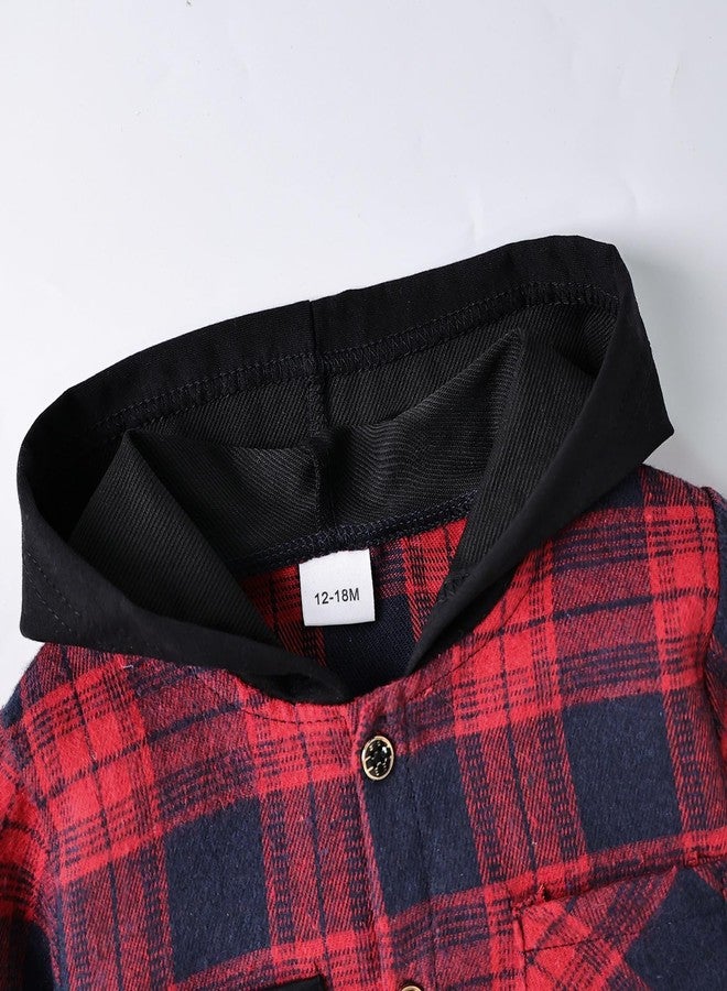 FOCICI Boy Clothes 4T Toddler Plaid Long Sleeve Button Down Jacket Top Shirt Casual Pocket Jacket Fall Winter Outfits Set Red 4-5 Years Old - Image 5