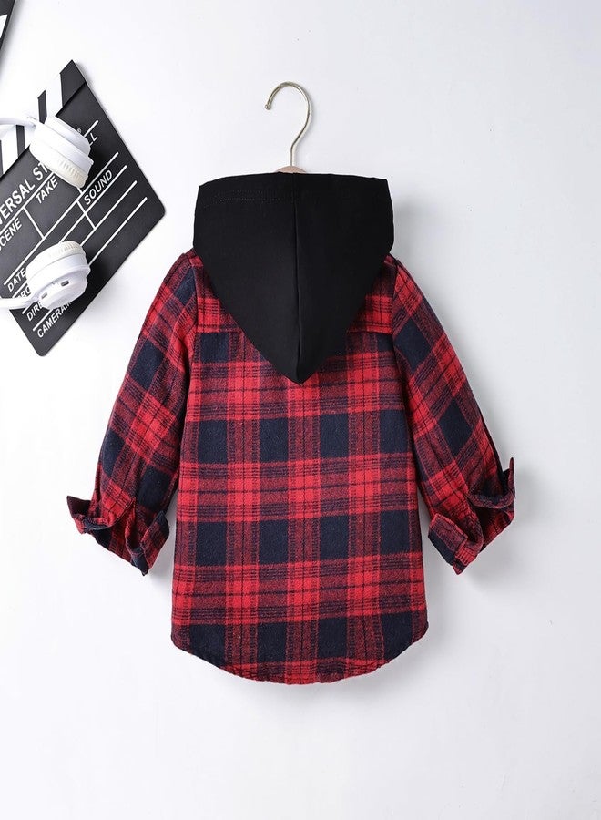 FOCICI Boy Clothes 4T Toddler Plaid Long Sleeve Button Down Jacket Top Shirt Casual Pocket Jacket Fall Winter Outfits Set Red 4-5 Years Old - Image 4