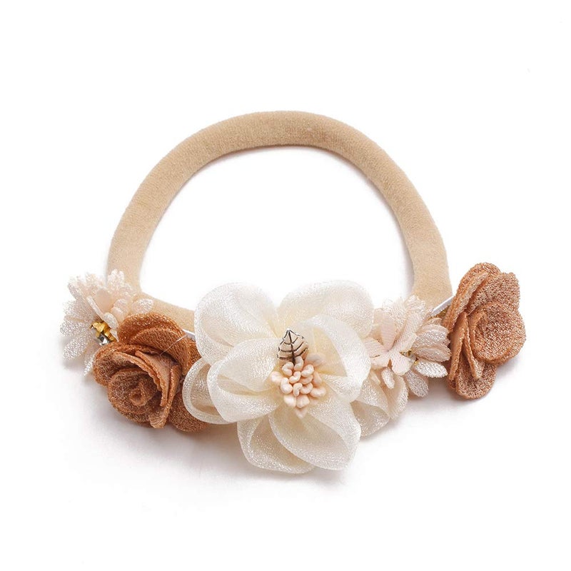mligril Baby Girl Nylon Headbands Flower Hair Bows Accessories-Elastic Hair Band Crown Handmade FLoral Wraps Birthday Gifts for Girls Newborn Infant Toddler 3Pcs - Image 5