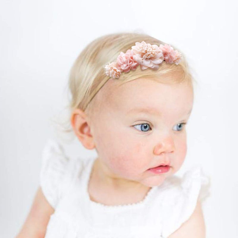 mligril Baby Girl Nylon Headbands Flower Hair Bows Accessories-Elastic Hair Band Crown Handmade FLoral Wraps Birthday Gifts for Girls Newborn Infant Toddler 3Pcs - Image 4