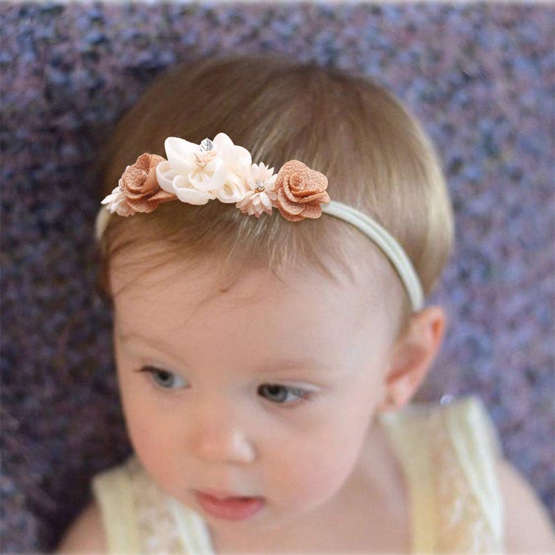mligril Baby Girl Nylon Headbands Flower Hair Bows Accessories-Elastic Hair Band Crown Handmade FLoral Wraps Birthday Gifts for Girls Newborn Infant Toddler 3Pcs - Image 2