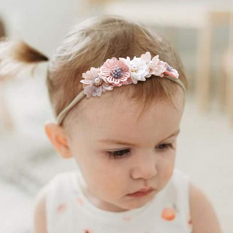 mligril Baby Girl Nylon Headbands Flower Hair Bows Accessories-Elastic Hair Band Crown Handmade FLoral Wraps Birthday Gifts for Girls Newborn Infant Toddler 3Pcs - Image 3