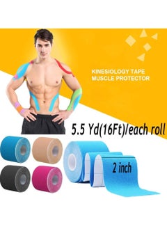 Cuken 4 Rolls Waterproof Breathable Kinesiology Tape, Athletic Elastic Kneepad Muscle Pain Relief Knee Taping for Gym Fitness Running Tennis Swimming Football (Black, Gray, Pink, Blue)  - Image 2