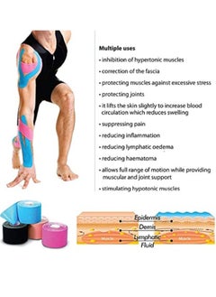 Cuken 4 Rolls Waterproof Breathable Kinesiology Tape, Athletic Elastic Kneepad Muscle Pain Relief Knee Taping for Gym Fitness Running Tennis Swimming Football (Black, Gray, Pink, Blue)  - Image 4