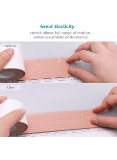 Cuken 4 Rolls Waterproof Breathable Kinesiology Tape, Athletic Elastic Kneepad Muscle Pain Relief Knee Taping for Gym Fitness Running Tennis Swimming Football (Black, Gray, Pink, Blue)  - Image 3