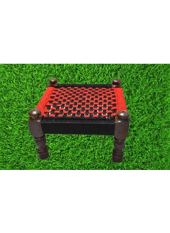 Marshland MARSHLAND Traditional Handicrafts Wooden Khatli Bajot Stool Decorative Chowki Living Room Decoration Chowki for Pooja 14x 14 X 9 Wooden Furniture for Home Living Room Red Color  - Image 2