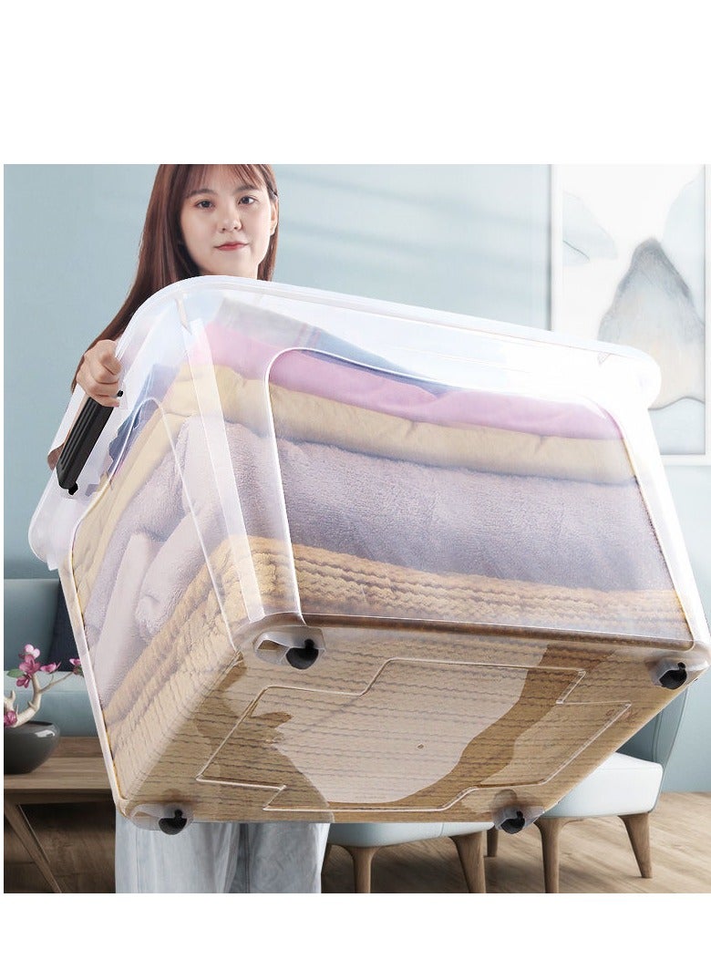 Golden Clear Plastic Storage Box With Wheels & Lockable Lid, Transparent (Size:61*42.5*35cm) - Image 1