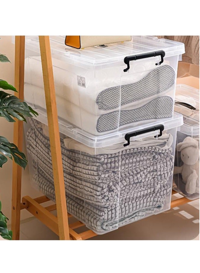 Golden Clear Plastic Storage Box With Wheels & Lockable Lid, Transparent (Size:61*42.5*35cm) - Image 3