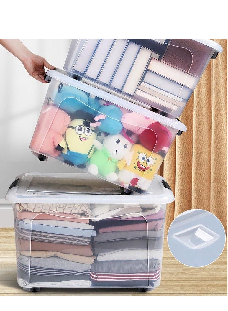 Golden Clear Plastic Storage Box With Wheels & Lockable Lid, Transparent (Size:61*42.5*35cm) - Image 4