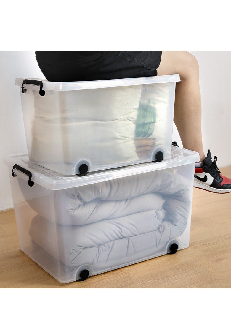 Golden Clear Plastic Storage Box With Wheels & Lockable Lid, Transparent (Size:61*42.5*35cm) - Image 5