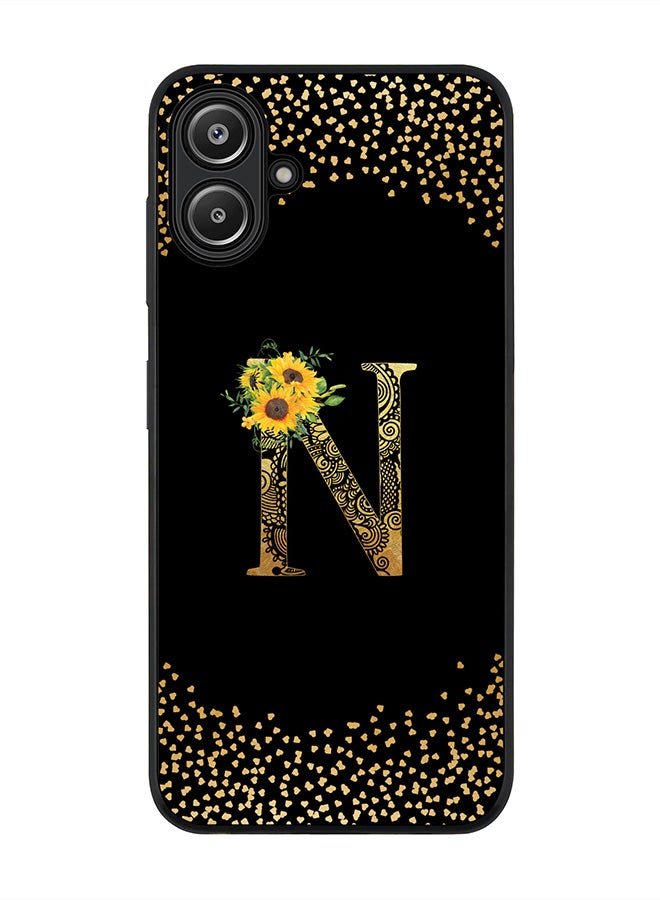 Stylizedd For Samsung Galaxy A06 Case,Slim fit Camera Protection, Shockproof Thin Phone cover - Custom Floral Monogram - N ( Black ) - Image 1